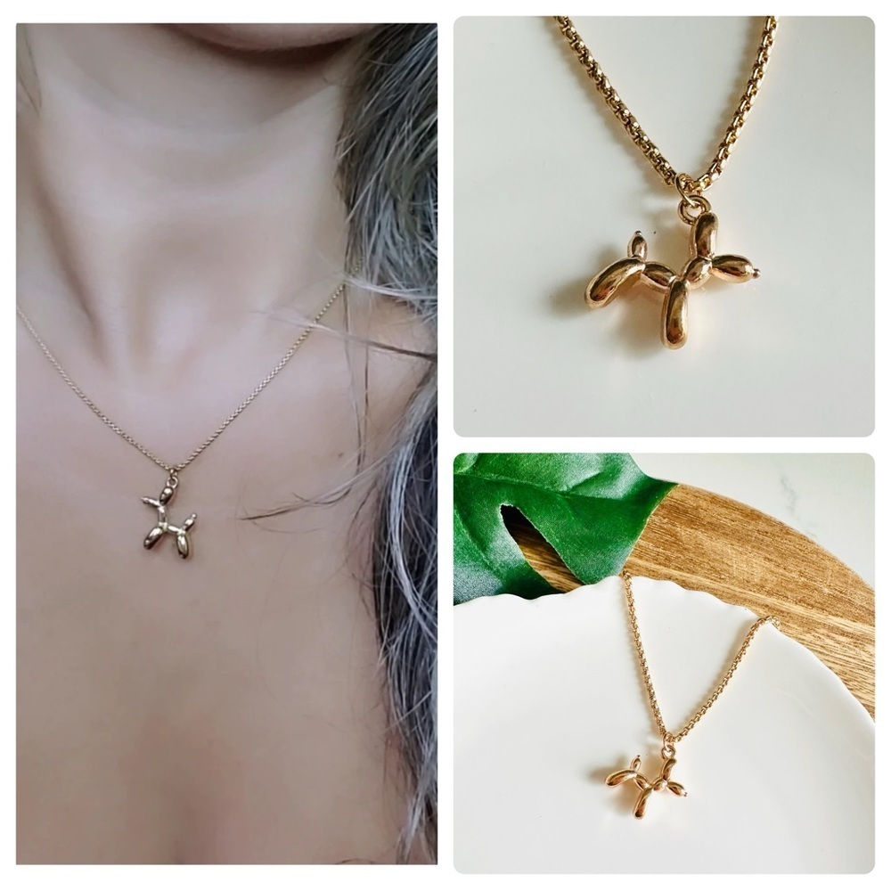 2/$30🌵 Tiny Dog Balloon Animal Puppy Gold Tone Necklace Delicate Boho NEW
